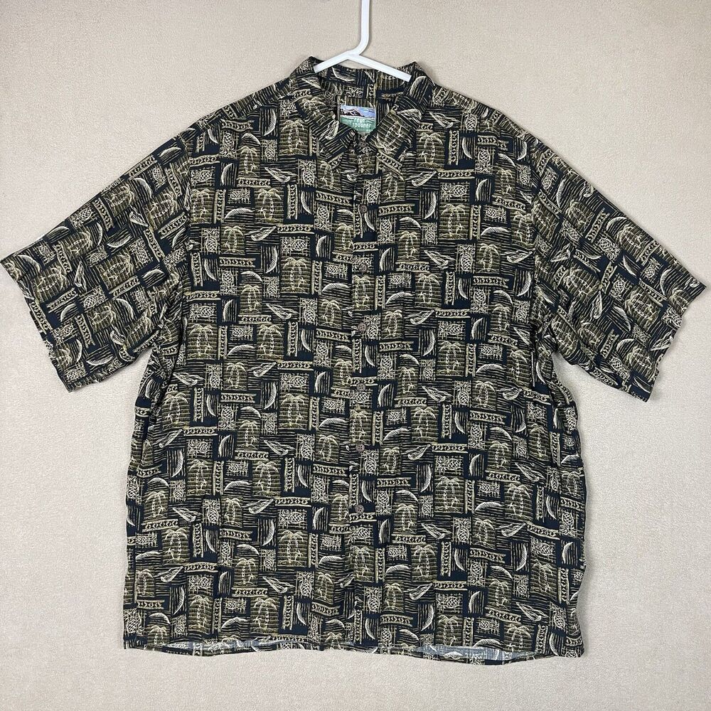 Reyn Spooner Shirt Men Extra Large Vintage Black Floral Hawaiian Button Up Adult